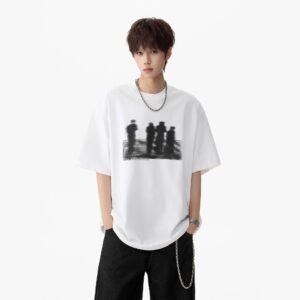 T-shirt blanc à manches courtes et imprimé pour homme