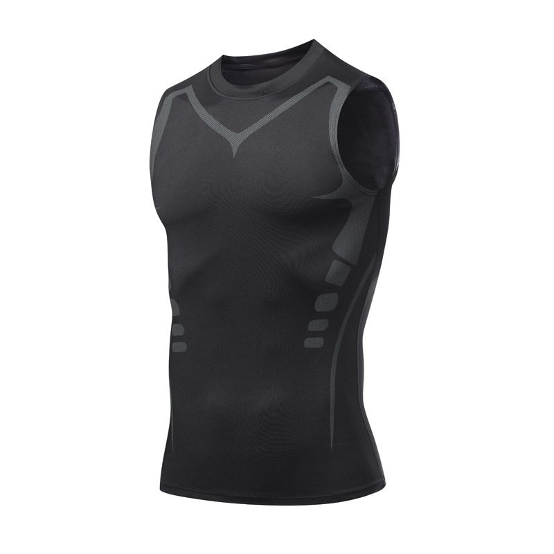 Gilet de sport pour homme à séchage rapide, manches courtes, ajusté, hautement élastique et respirant, évacuant l'humidité, idéal pour l'entraînement - Image 4