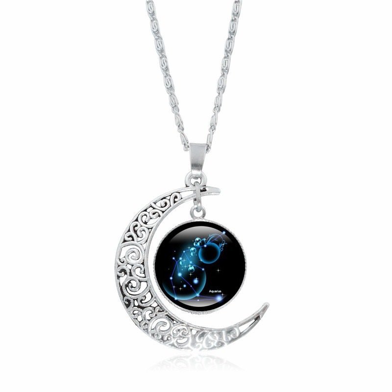 Collier ras du cou lumineux Zodiac Time Gem pour femme, pendentif lune argenté simple - Image 7