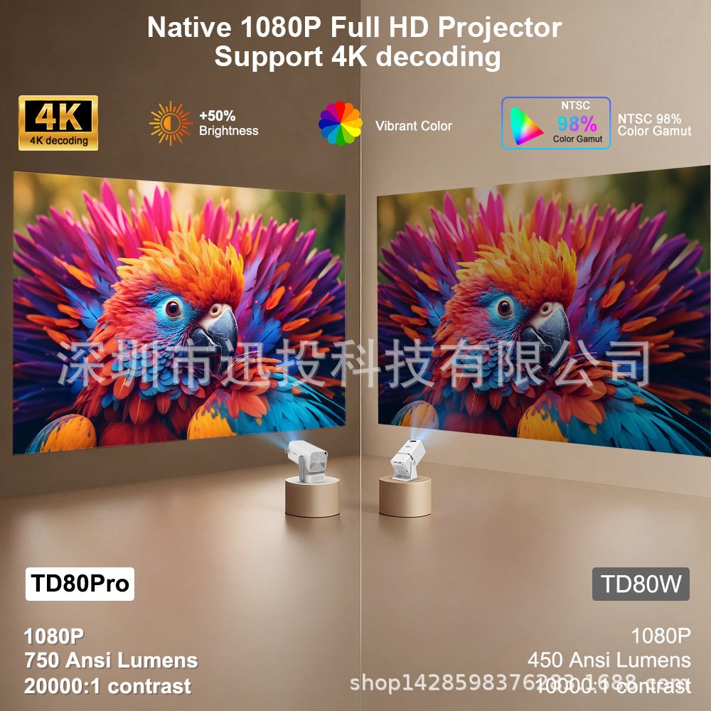Projecteur Full HD TD80Pro 1080P 4K 750 ANSI – Mini projecteur portable - Image 3