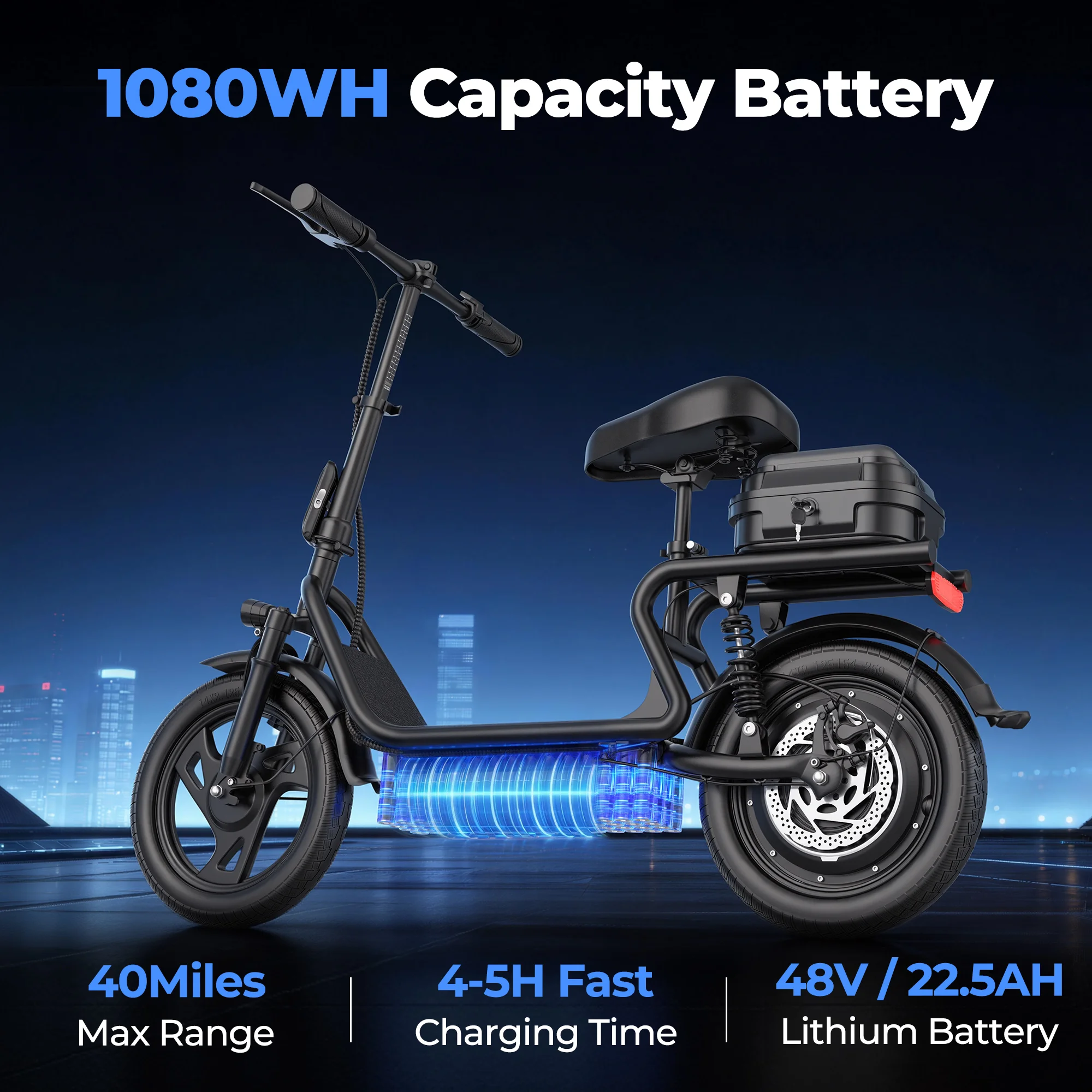 ESBS – Trottinette/Vélo électrique pliable avec moteur 500 W (roues 14 pouces), batterie au lithium 48 V 22,5 Ah, vitesse max. 35 km/h et autonomie de - Image 3