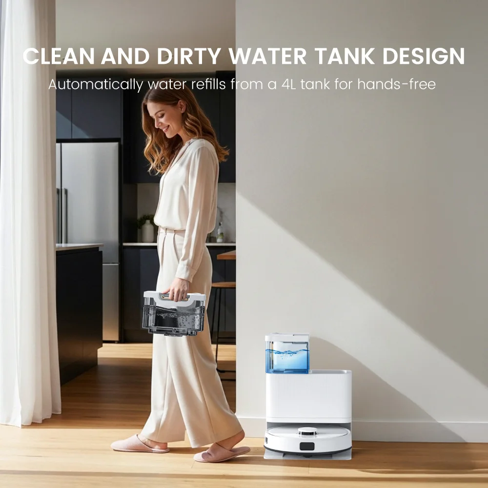 Aspirateur et laveur robot Teendow D63S ULTRA, aspiration ultra-puissante de 10 kPa, nettoyage des bords, lavage et séchage automatiques, vidange auto - Image 3