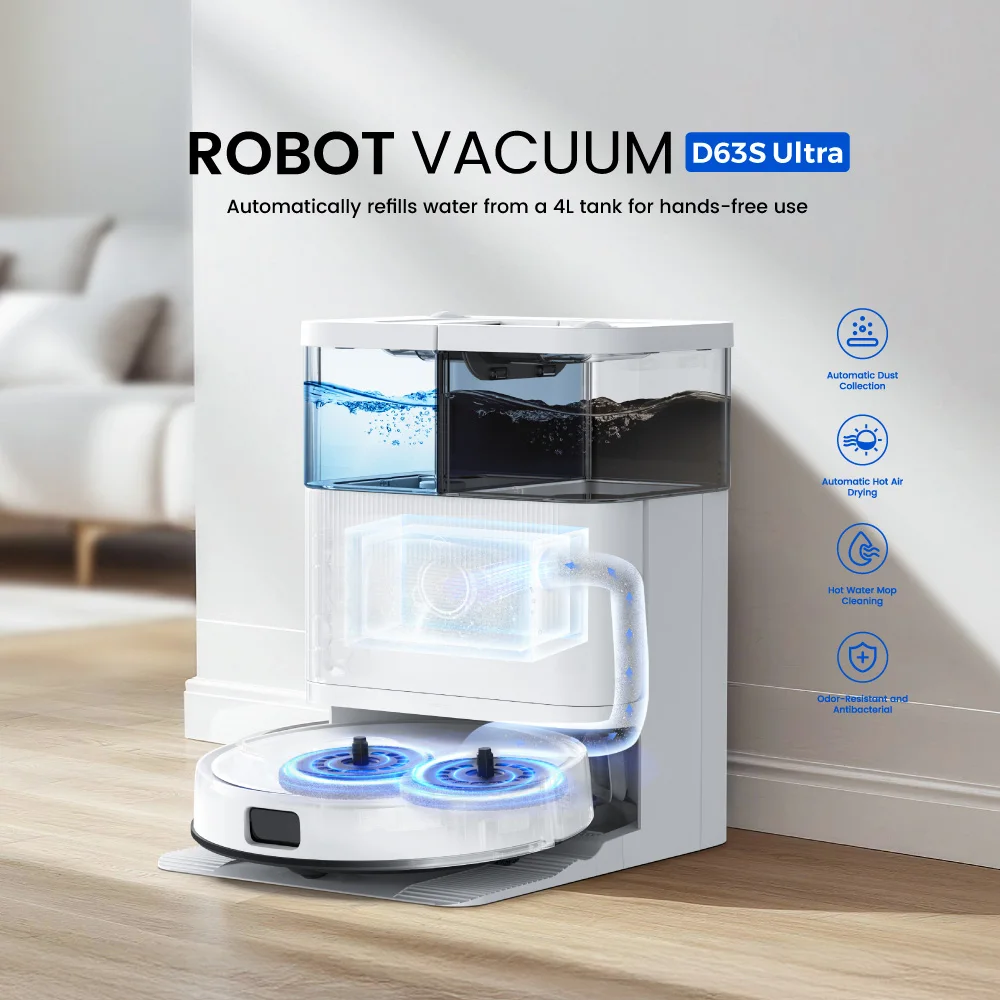 Aspirateur et laveur robot Teendow D63S ULTRA, aspiration ultra-puissante de 10 kPa, nettoyage des bords, lavage et séchage automatiques, vidange auto - Image 5