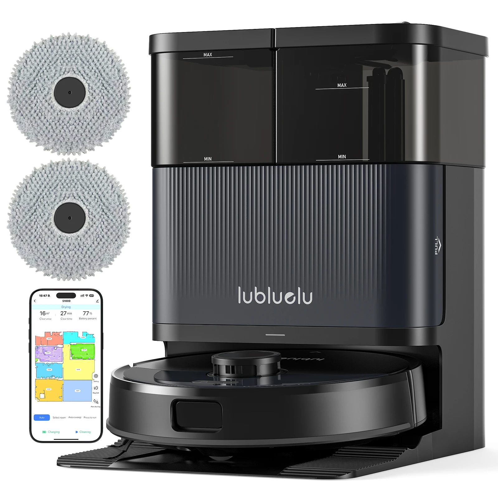 Aspirateur robot laveur Lubluelu S1000 avec station autonettoyante, lavage à l'eau chaude 75 °C, séchage automatique, nettoyage en profondeur des tap - Image 7