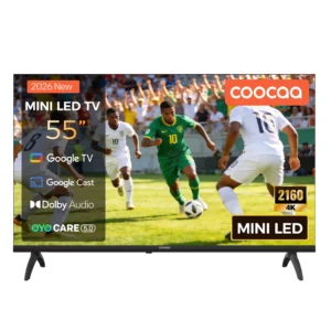 Téléviseur Coocaa Mini LED 4K 55" – Google TV, luminosité de 300 cd/m², 60 Hz, HDR10+, MEMC, écran mat antireflet, Local Dimming, Dolby Vision et Atm