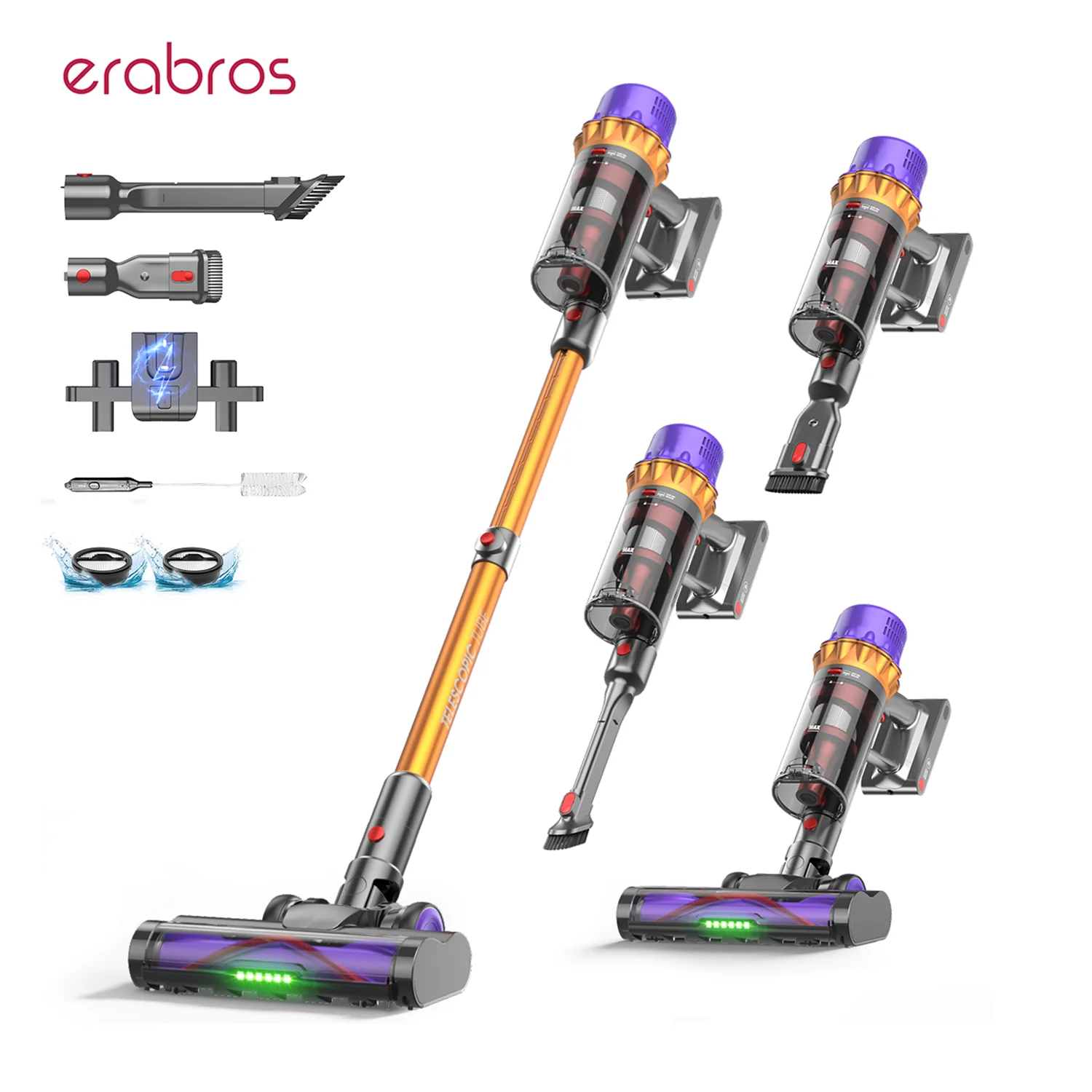 Aspirateur sans fil Erabros EV5 550W 70KPA, puissance d'aspiration ultra-puissante, autonomie de 80 minutes, aspirateur intelligent portatif, 4 modes - Image 7