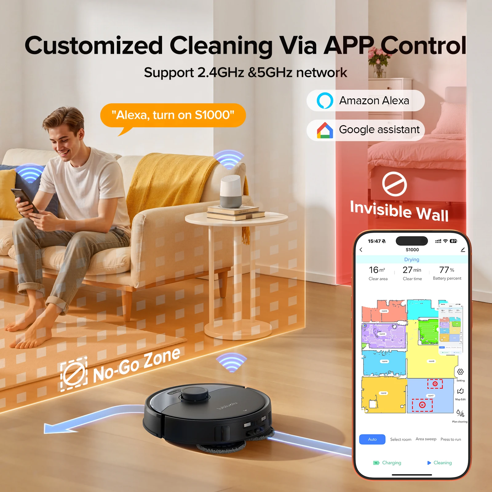 Aspirateur robot laveur Lubluelu S1000 avec station autonettoyante, lavage à l'eau chaude 75 °C, séchage automatique, nettoyage en profondeur des tap - Image 6