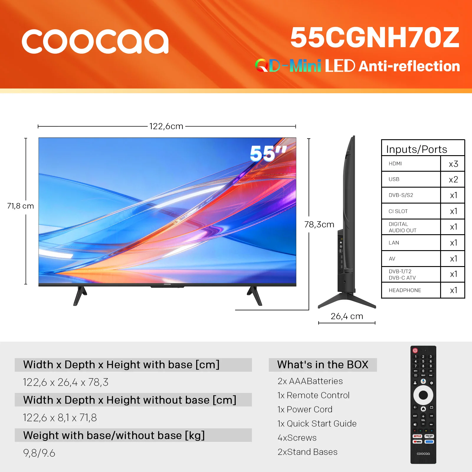 Téléviseur Coocaa Mini LED 4K 55" – Google TV, luminosité de 300 cd/m², 60 Hz, HDR10+, MEMC, écran mat antireflet, Local Dimming, Dolby Vision et Atm - Image 7
