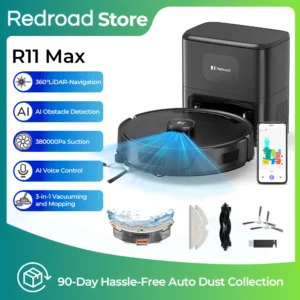 Robot aspirateur Redroad R11 Max avec vidage automatique (jusqu'à 90 jours sans intervention), puissance d'aspiration de 38 000 Pa et fonction 3-en-1