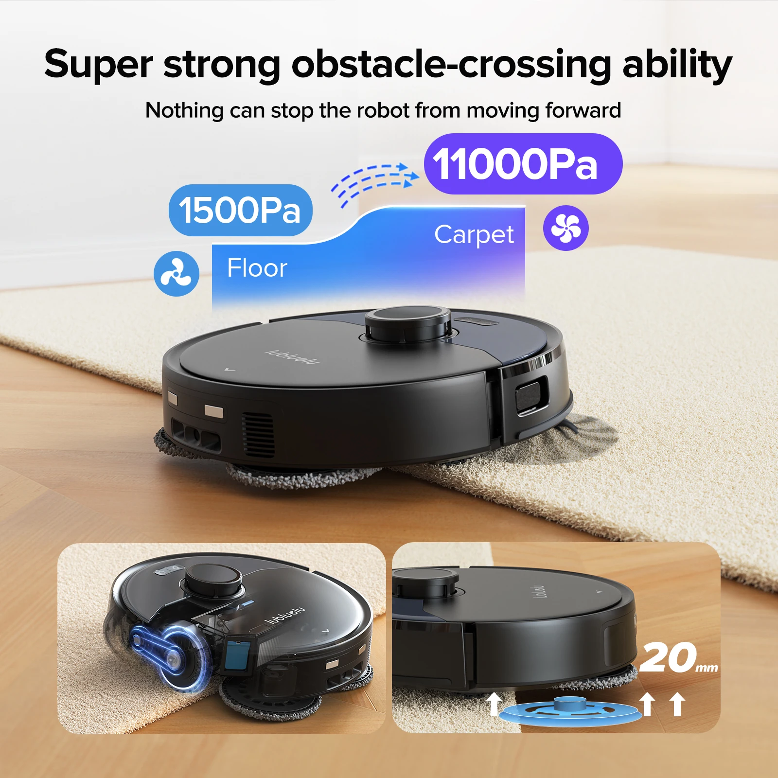 Aspirateur robot laveur Lubluelu S1000 avec station autonettoyante, lavage à l'eau chaude 75 °C, séchage automatique, nettoyage en profondeur des tap - Image 3
