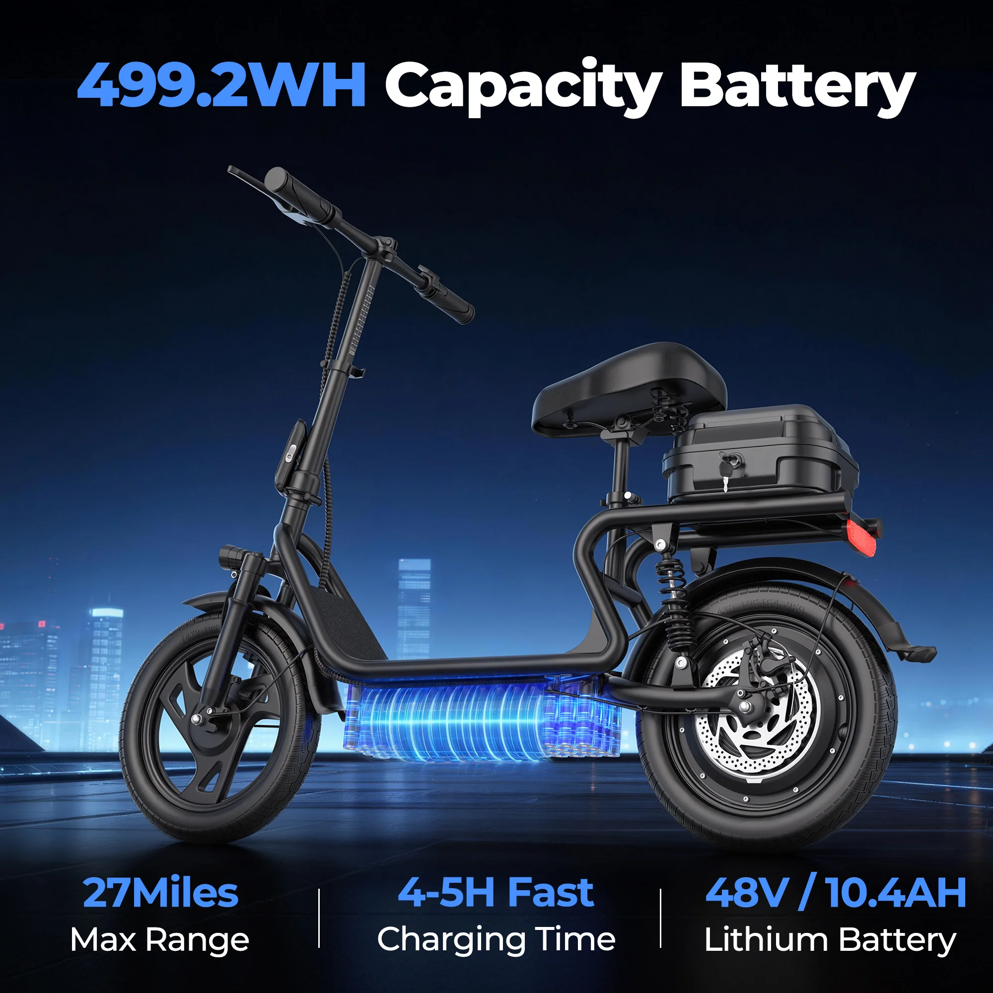 ESBS – Trottinette/Vélo électrique pliable avec moteur 500 W (roues 14 pouces), batterie au lithium 48 V 22,5 Ah, vitesse max. 35 km/h et autonomie de - Image 7