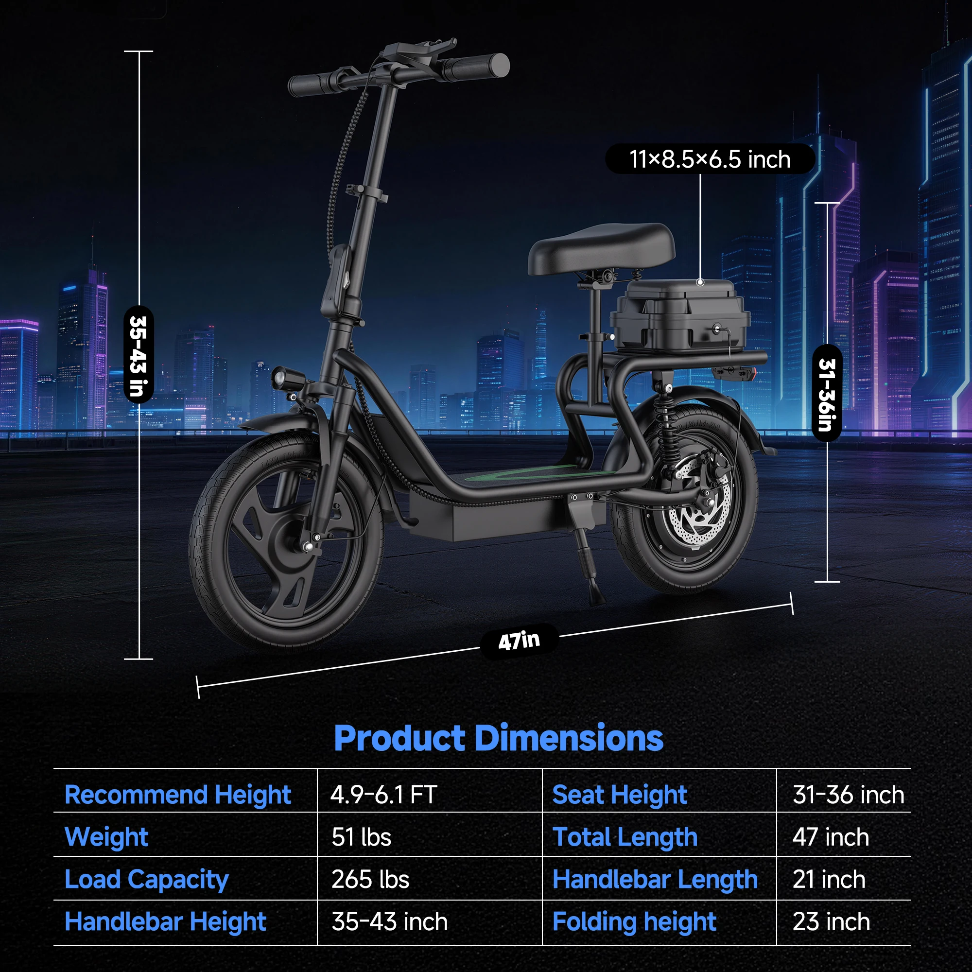 ESBS – Trottinette/Vélo électrique pliable avec moteur 500 W (roues 14 pouces), batterie au lithium 48 V 22,5 Ah, vitesse max. 35 km/h et autonomie de - Image 2
