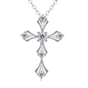 Collier croix en argent sterling S925 et moissanite, pendentif de 3,5 mm (qualité D-VVS1), chaîne plaquée platine (40 et 45 cm), poids de 1,7 g, certificat GRA et coffret cadeau inclus.
