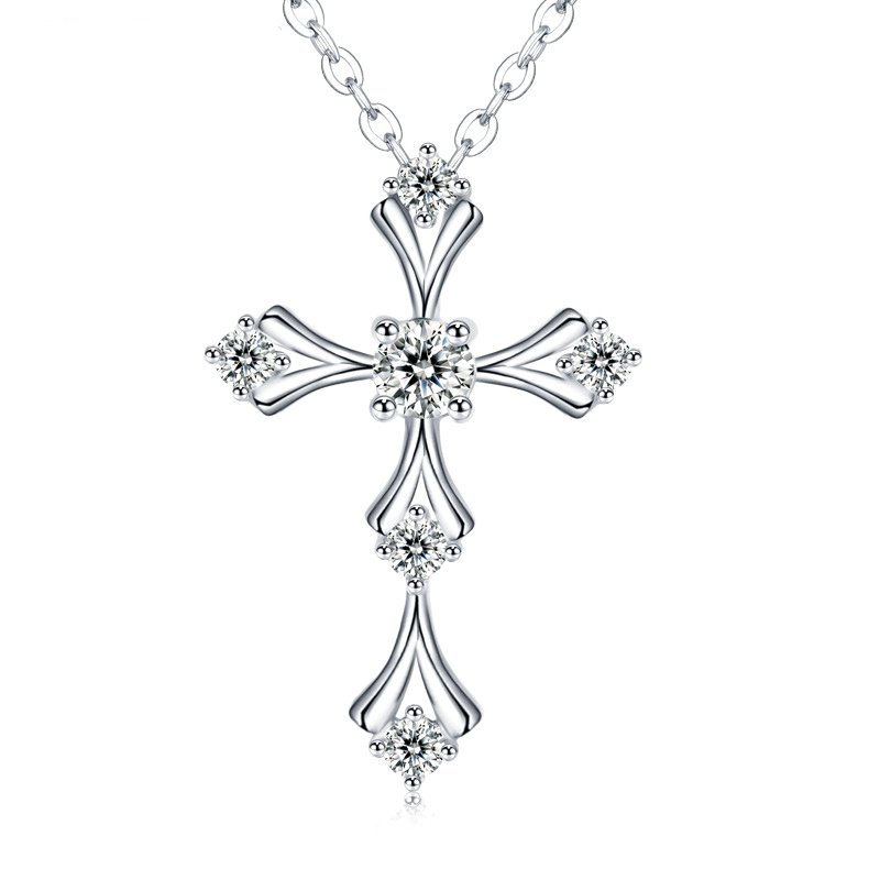 Collier croix en argent sterling S925 et moissanite, pendentif de 3,5 mm (qualité D-VVS1), chaîne plaquée platine (40 et 45 cm), poids de 1,7 g, certificat GRA et coffret cadeau inclus.