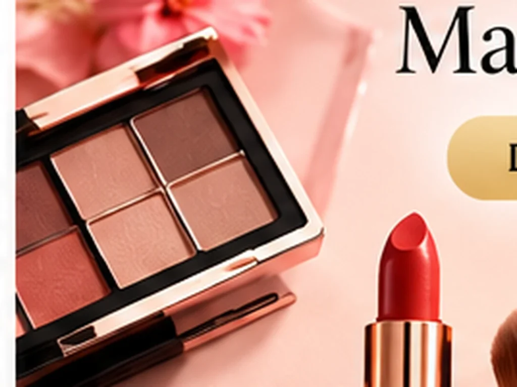 Palette de maquillage, rouge à lèvres et pinceaux