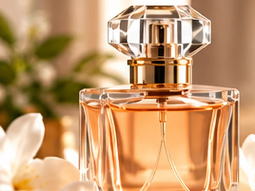 Flacon de parfum élégant avec fleurs blanches